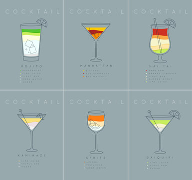 Poster cocktails Mojito grayish blue