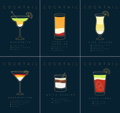 Poster cocktails Margarita dark blue