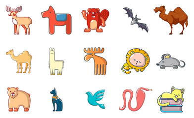 Animals icon set, cartoon style