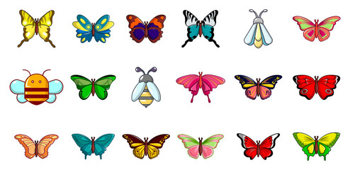 Insects icon set, cartoon style