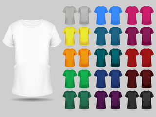 T-shirt templates collection of different colors for men and women, realistic gradient mesh vetor.