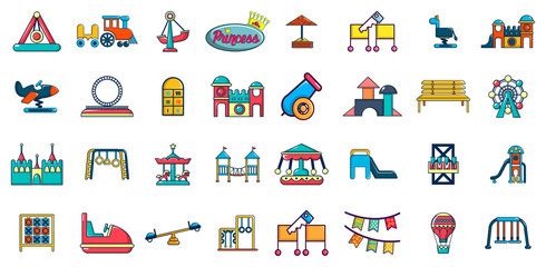 Naklejka premium Kid amusement icon set, cartoon style