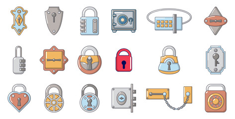 Lock icon set, cartoon style