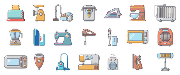 Home appliances icon set, cartoon style
