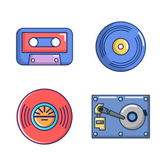 Info storage icon set, cartoon style