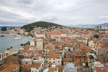 Fototapeta na wymiar Historic Split rooftops panoramic view, Dalmatia, Croatia