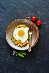 Waffles with fried egg