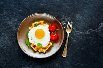 Waffles with fried egg
