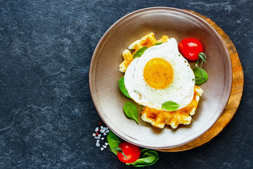 Waffles with fried egg