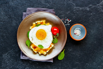 Waffles with fried egg