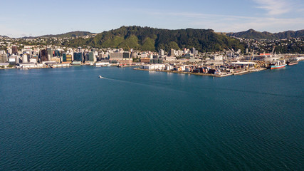 Fototapeta na wymiar Wellington Harbor, Cargo Area And Shipping Lines 
