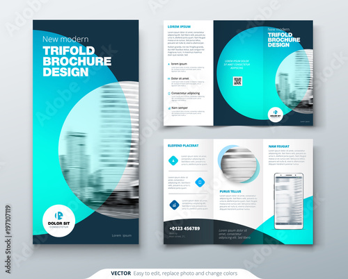 tri fold brochure design teal orange corporate business template