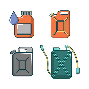 Canister icon set, cartoon style