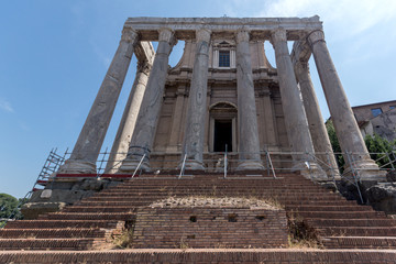 Fototapeta premium Antoninus and Faustina Temple at Roman Forum in city of Rome, Italy