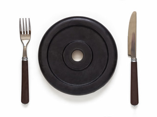Dumbbell disc, knife and fork