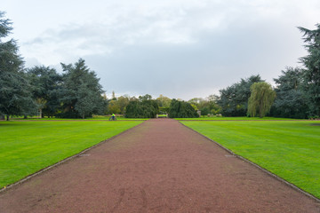 Landscape scenery and people cycling at Nordpark in D&uuml;sseldorf, Germany