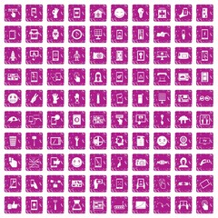 100 touch screen icons set grunge pink