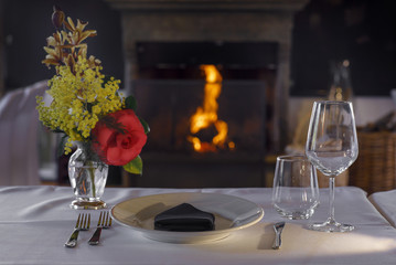 restaurant, interior, dining, table, empty, knife, food, nobody, tablecloth, setting, elegant, luxury