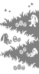 Easter silhouette poster - bunnies sleep sit and play on grass - eggs hunt