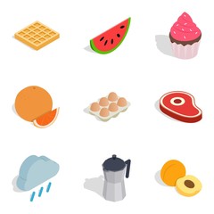 Vegetarian dish icons set, isometric style