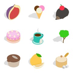 Vegan food icons set, isometric style