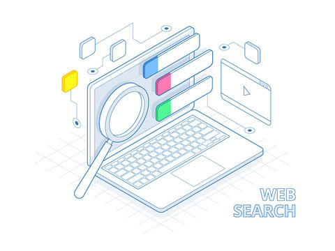 Isometric Search Engine Result Page Flat Vector.