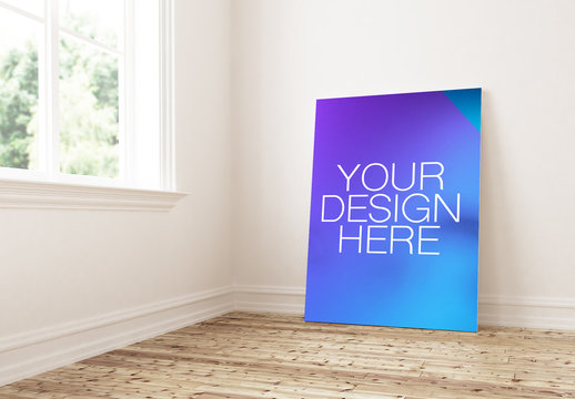 Poster Mockup Leaning on Home Interior Wall