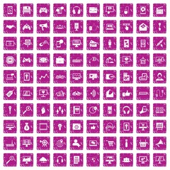 100 web and mobile icons set grunge pink