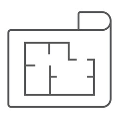 Fototapeta premium House Plan thin line icon, real estate and home, architectural blueprint sign vector graphics, a linear pattern on a white background, eps 10.