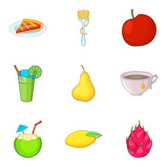 Variety of vegetable food icons set, cartoon style