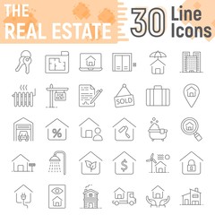 Real Estate thin line icon set, home symbols collection, vector sketches, logo illustrations, building signs linear pictograms package isolated on white background, eps 10.