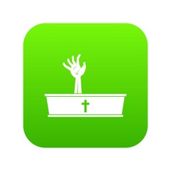 Zombie hand coming out of his coffin icon digital green