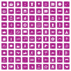 100 yoga studio icons set grunge pink