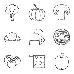 Healthy nutrition icons set, outline style