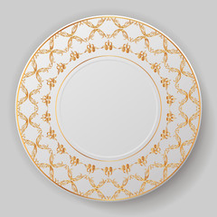 decorative plate. Plate with gold ornament. vector illustration