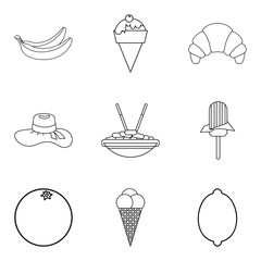 Green diet icons set, outline style