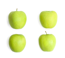 Fresh green apples on white background, top view