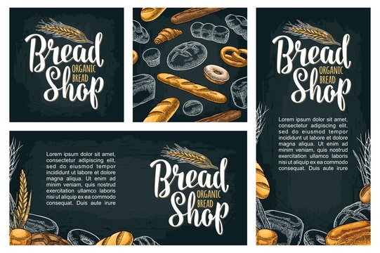 Vertical poster with bread. Vector color hand drawn vintage engraving