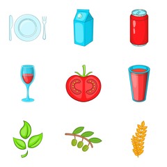 Normal food icons set, cartoon style