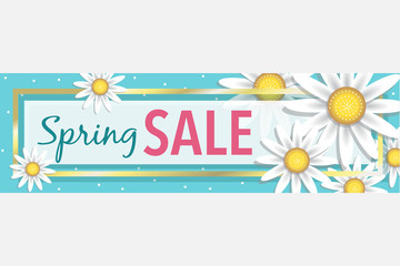 Spring Sale Flowers Panoramic Banner Vector Illustration Horizontal 1