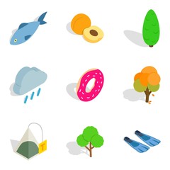 Fototapeta premium Eating outdoors icons set, isometric style