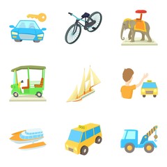 Transport vehicle icons set, cartoon style