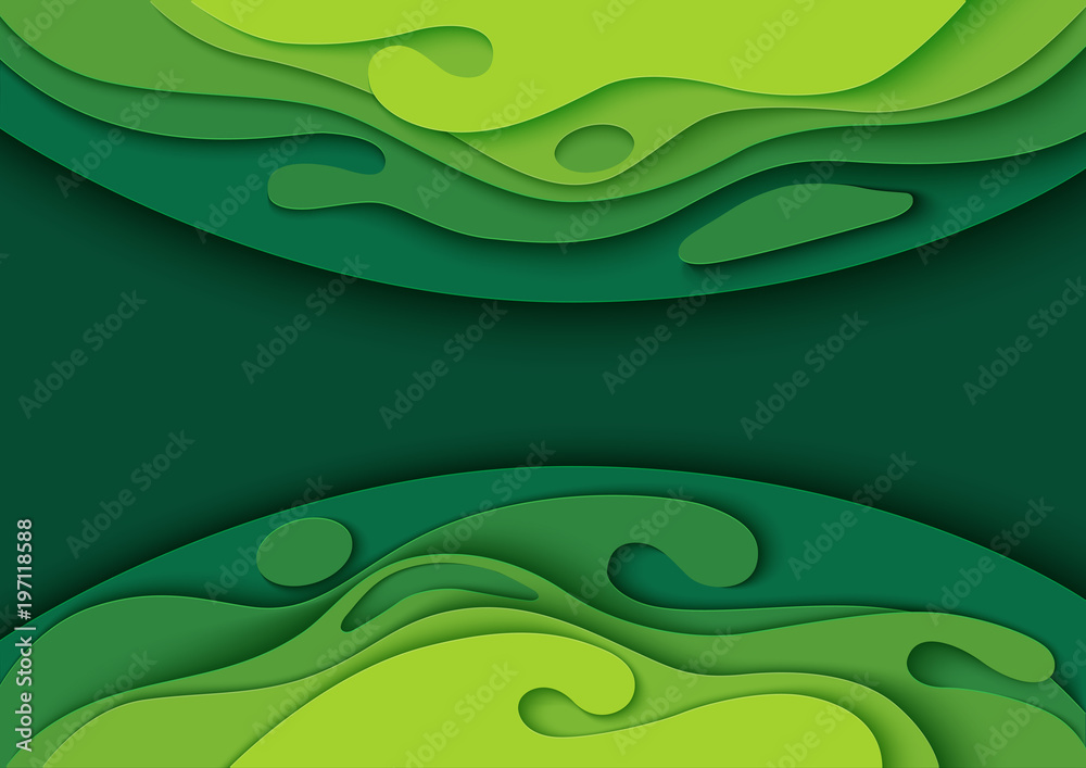 Aufkleber green abstract paper layer carving background.paper art style of nature concept cover design for bus