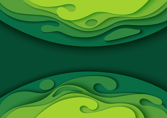 Green abstract paper layer carving background.Paper art style of nature concept cover design for business flyers template,book covers and material design.Vector illustration.