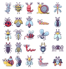 Fototapete Roboter Bug lustige Insekten Icons Set, Cartoon-Stil