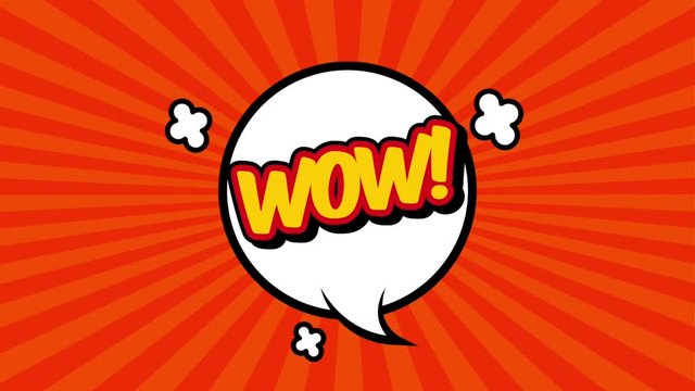 comic speech bubble with expression wow and clouds retro pop art