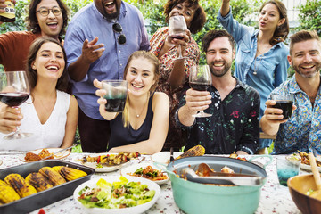 Group of diverse friends enjoying summer party together