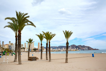 Obraz na płótnie Canvas Spain, Alicante province: View for amazing beach in Benidorm on west coast of Spain