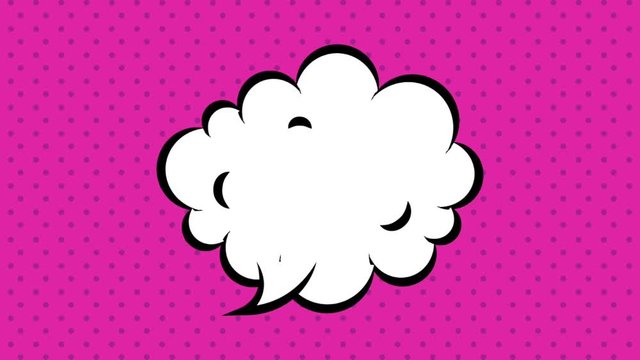 pop art animation speech bubble on green explosion on pink dots background