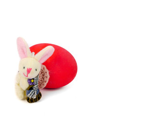handmade bunny and a red easter egg